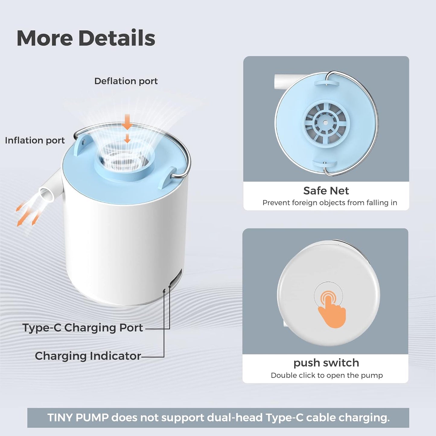 Tiny and Portable Air Pump Ultra-Mini Pump with 1300Mah Battery USB Rechargeable to Inflate Deflate for Pool Floats, Air Bed, Air Mattress Swimming Ring, Vacuum Storage Bags (Blue)