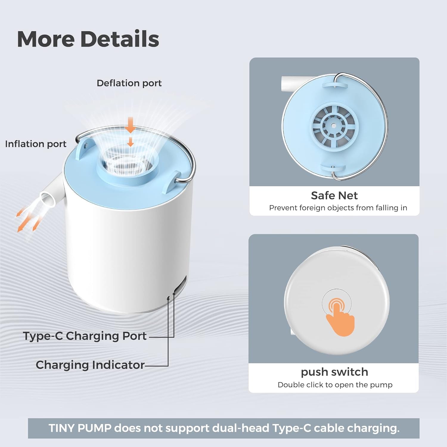 Tiny and Portable Air Pump Ultra-Mini Pump with 1300Mah Battery USB Rechargeable to Inflate Deflate for Pool Floats, Air Bed, Air Mattress Swimming Ring, Vacuum Storage Bags (Blue)