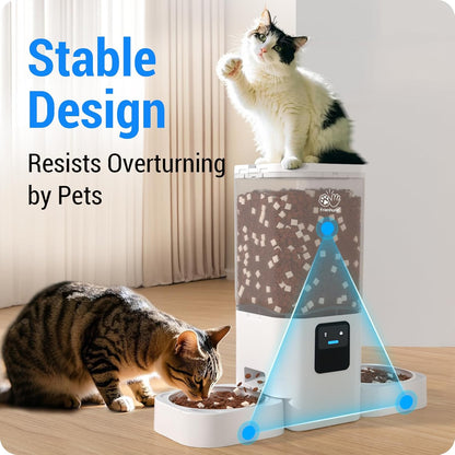 Automatic Cat Feeder with Slow Feed for 2 Cats: 5G WiFi Automatic Dog Feeder with 7L Large Food Storage, Cat Food Dispenser with Alexa for Multiple Pets, Detachable for Easy Cleaning -29 Cup