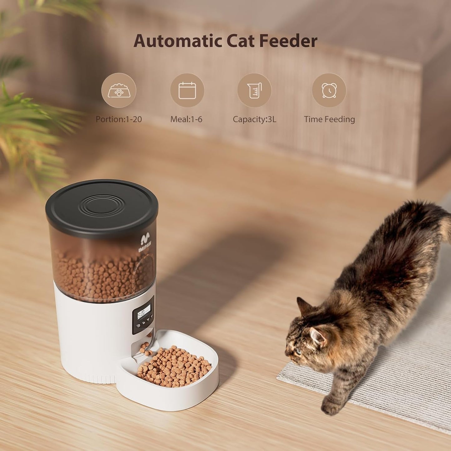 Alimentadores automáticos para gatos, dispensador de alimentos secos para gatos con temporizador de 3 litros, fuente de alimentación doble, tamaño de porción programable, alimentador automático para