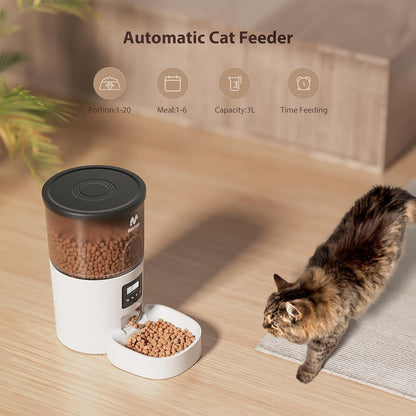 Alimentadores automáticos para gatos, dispensador de alimentos secos para gatos con temporizador de 3 litros, fuente de alimentación doble, tamaño de porción programable, alimentador automático para