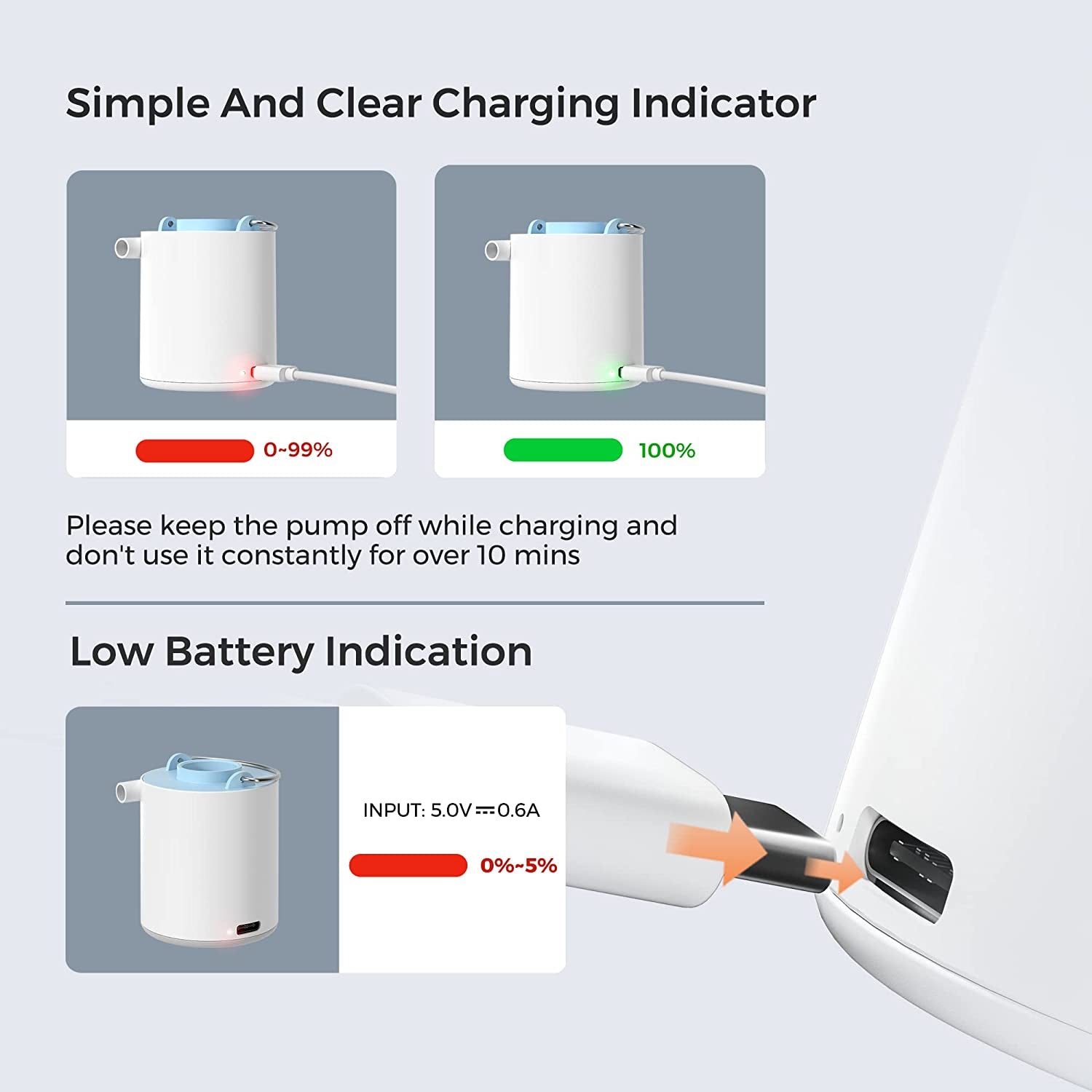 Tiny and Portable Air Pump Ultra-Mini Pump with 1300Mah Battery USB Rechargeable to Inflate Deflate for Pool Floats, Air Bed, Air Mattress Swimming Ring, Vacuum Storage Bags (Blue)
