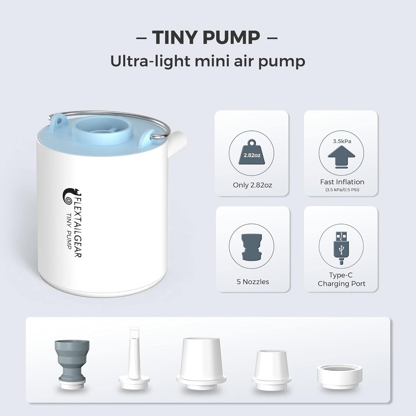 Tiny and Portable Air Pump Ultra-Mini Pump with 1300Mah Battery USB Rechargeable to Inflate Deflate for Pool Floats, Air Bed, Air Mattress Swimming Ring, Vacuum Storage Bags (Blue)